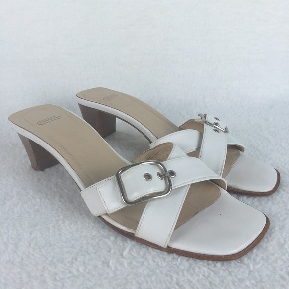Coach Magdalene‎ White Leather Cross Strap Buckle Slide Sandals Womens 6 Italy - Picture 6 of 12